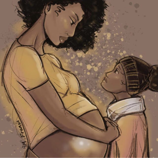 Painting depicting Jeanine and her daughter lovingly.