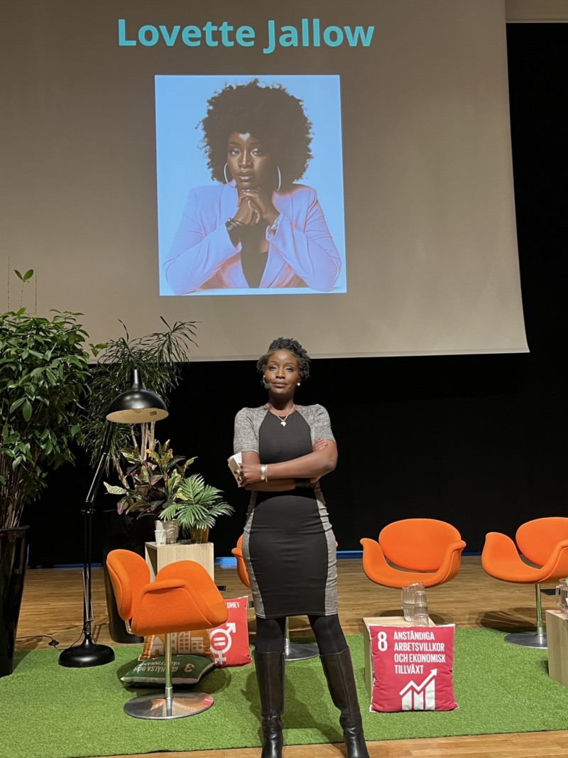 Lovette Jallow speaking at a diversity and inclusion event
